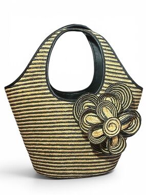 Kate Spade Lawn Party Straw Natural Tote 3D Floral Design